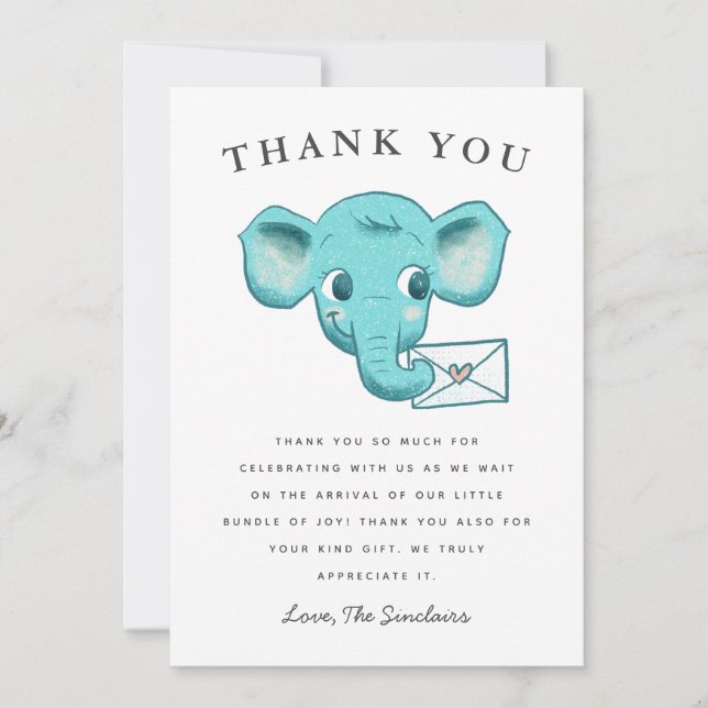 Cute Blue Elephant Social Distancing Baby Shower Thank You Card (Front)