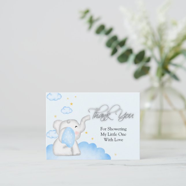 Cute Blue Elephant Thank You Card (Standing Front)
