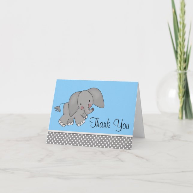 Cute Blue Elephant Thank You Cards (Front)