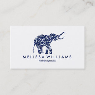 Cute Blue Elephant White Botanical Leafs Business Card