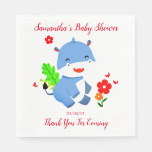 Cute Blue Elephant With Red Flowers Baby Shower Napkin
