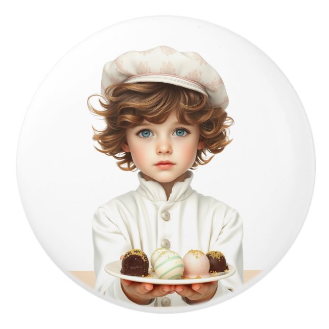 Cute blue eye little boy invites U for delux choco Ceramic Knob (Front)
