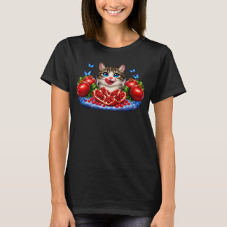 Cute Blue-Eyed Cat with Pomegranates  T-Shirt