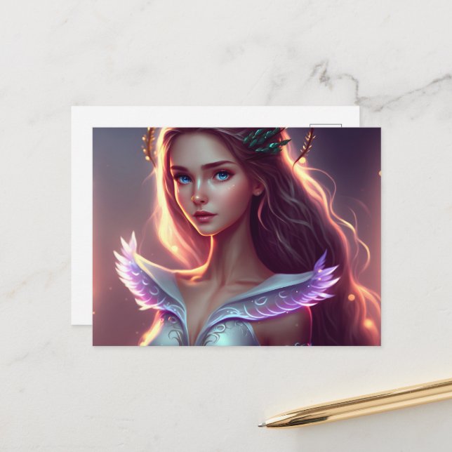 Cute Blue Eyed Fairy, magical creatures Postcard (Front/Back In Situ)