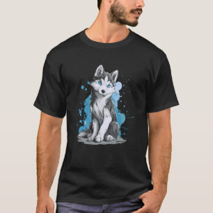 Cute Blue Eyed Husky Puppy Arctic Wolf Fantasy T-Shirt
