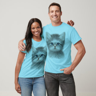 Cute Blue-Eyed Kitten Face T-Shirt – Adorable Cat 