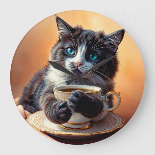 Cute Blue Eyed Kitten Large Clock (Front)
