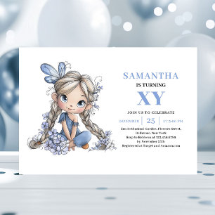 Cute Blue Fairy Girl 3rd Birthday Pastel Magic  Invitation