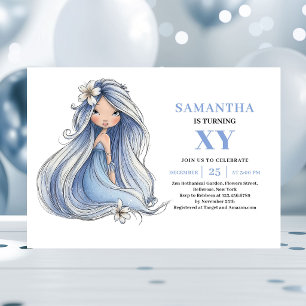 Cute Blue Fairy Girl 5th Birthday Magical invite