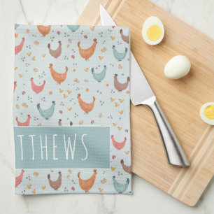 Cute Blue Family Name Chicken Farm Pattern Tea Towel