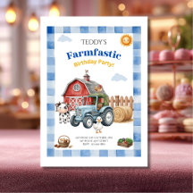 Cute Blue Farm Child's Birthday