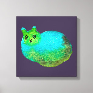 Cute blue fat cat art illustration canvas print