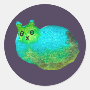 Cute blue fat cat art illustration classic round sticker