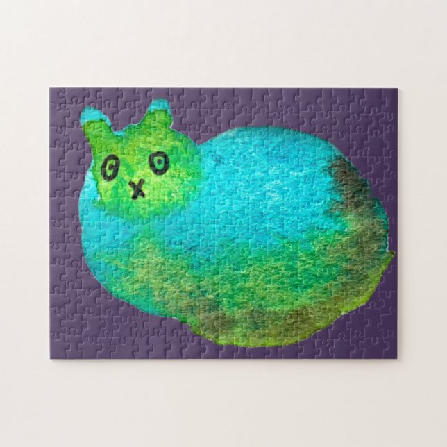Cute blue fat cat art illustration jigsaw puzzle (Horizontal)