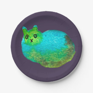 Cute blue fat cat art illustration paper plate