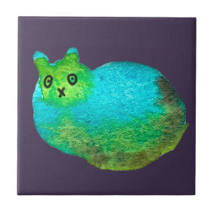 Cute blue fat cat art illustration tile
