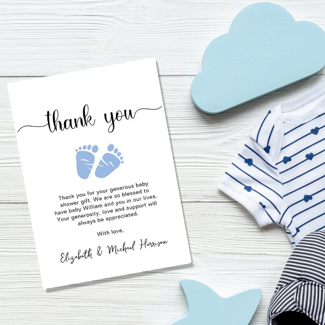 Cute Blue Feet Baby Boy Shower Thank You Card (Creator Uploaded)