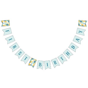 Cute Blue First Birthday Balloon Banner