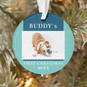 Cute Blue First Christmas Puppy Dog Photo Ornament