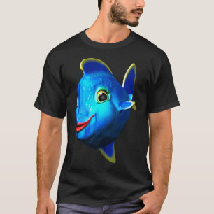 Cute Blue Fish Cartoon 3D Digital Art T-Shirt