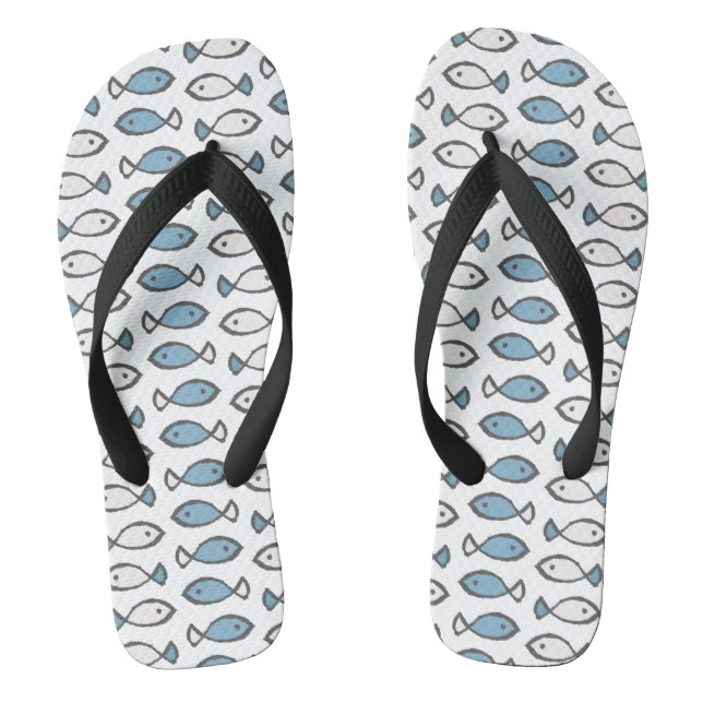 Cute Blue Fish Swim Flip Flops (Footbed)
