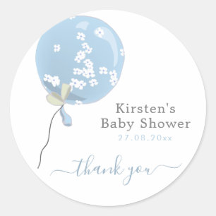 Cute Blue Floral Balloon - Baby Shower Thank You Classic Round Sticker
