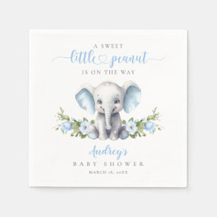 Cute Blue Floral Elephant Baby Boy Shower Napkin
