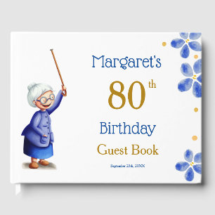 Cute blue floral grandmother with cane watercolor guest book