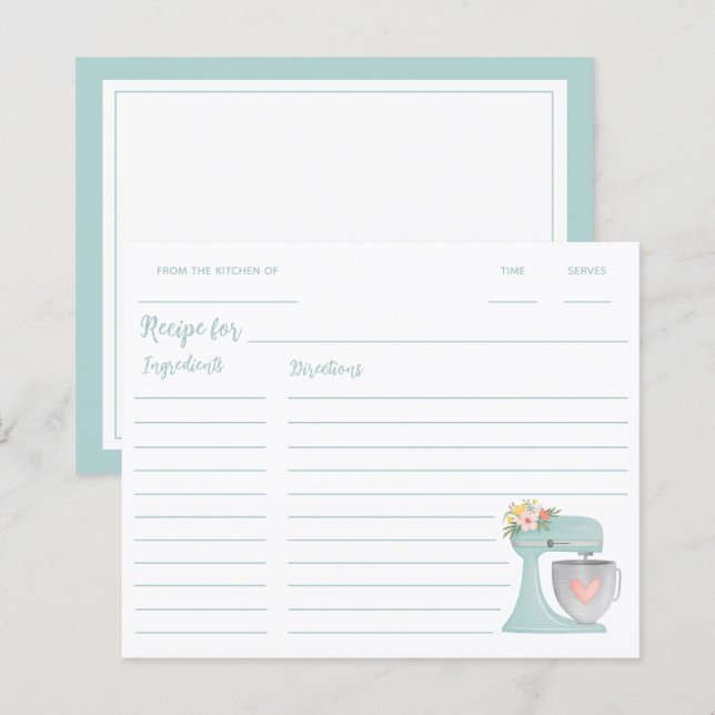 Cute Blue Floral Kitchen Stand Mixer Recipe (Front/Back)