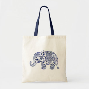 Cute Blue Floral Paisley Elephant Illustration. Tote Bag