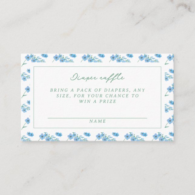 Cute Blue Floral Pattern Baby Shower Diaper Raffle Enclosure Card (Front)