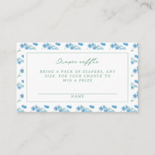 Cute Blue Floral Pattern Baby Shower Diaper Raffle Enclosure Card