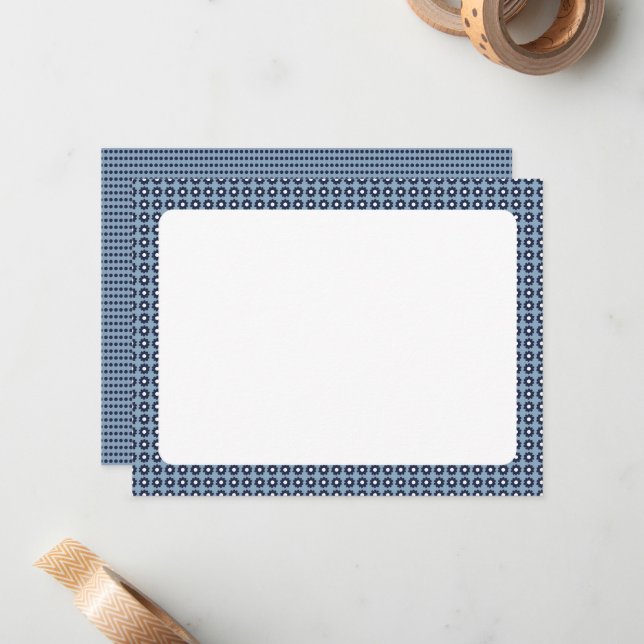 Cute Blue Floral Patterned Blank Note Card (Front/Back In Situ)