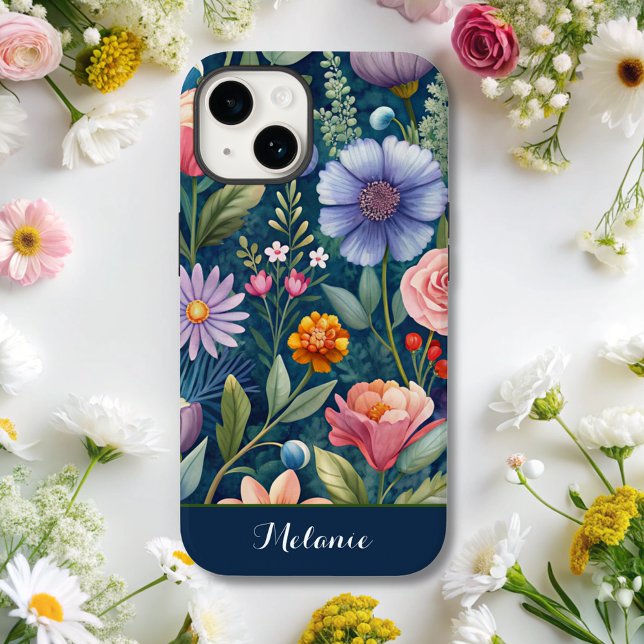 Cute blue Floral Wildflower monogram  Case-Mate iPhone Case (Creator Uploaded)