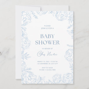 Cute Blue Flower Baby Shower Invite
