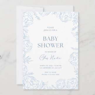 Cute Blue Flower Baby Shower Invite 