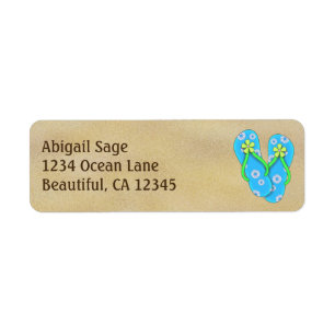 Cute Blue Flower Flip Flops on Sand Beach Address