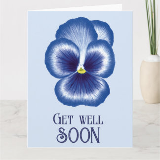 Cute Blue Flower Watercolor Pansie Get Well  Card