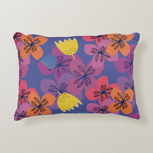 Cute blue flowers colourful modern decorative cushion (Front)