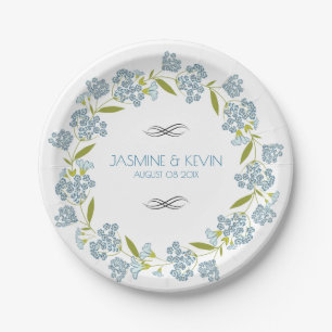 Cute Blue Flowers Wedding Wreath Paper Plate