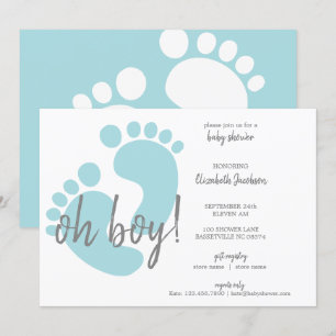 Cute Blue Footprints Baby Shower Invitation