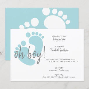 Cute Blue Footprints Baby Shower Invitation