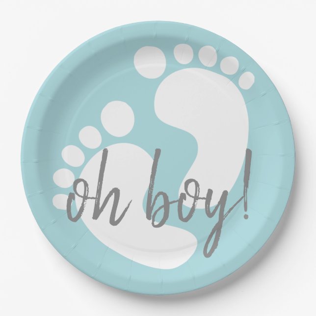 Cute Blue Footprints Baby Shower Paper Plate (Front)