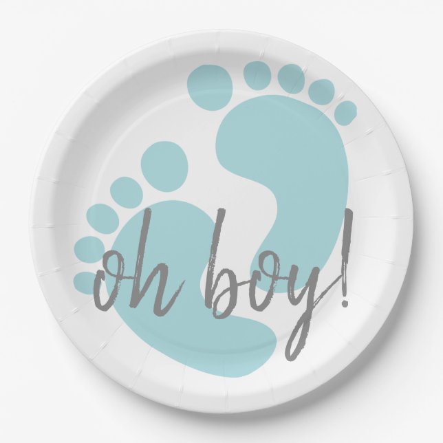 Cute Blue Footprints Baby Shower Paper Plate (Front)