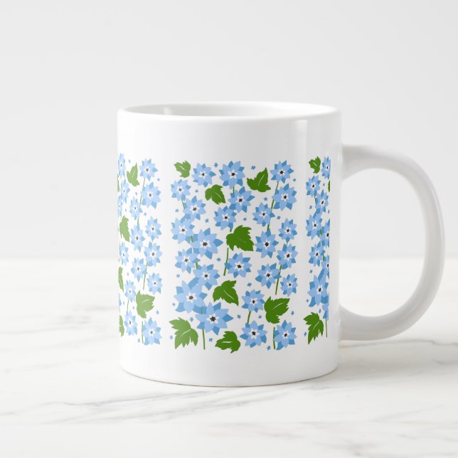Cute Blue Forget-Me-Nots Flowers Large Coffee Mug (Right)