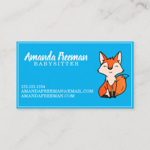 Cute Blue Fox Babysitting Childcare Business Card