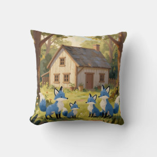 Cute Blue Fox Family Cottage Cushion
