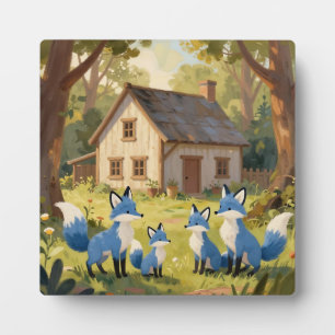 Cute Blue Fox Family Cottage Plaque
