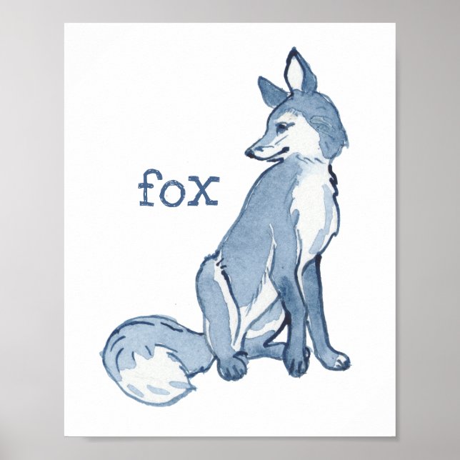 Cute Blue Fox Watercolor Animal Nature Wildlife Poster (Front)
