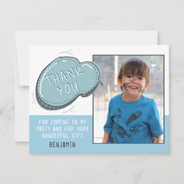 Cute Blue Frame Birthday Thank you Photo Card (Front)